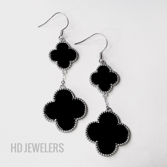 Earrings Handmade from Clay Black and silver leaf Silver leaf and black earrings From THE FANCY collection For going out out